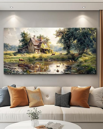 FUHAIHUA Canvas Wall Decor For Living Room Large Farmhouse Wall Art For Bedroom Office Decorations Farm Scenery Pictures Countryside Wall Paintings Modern Artwork Ready To Hang Home Decor 30x60 In