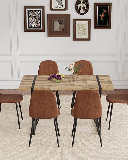6 Chair Dining Table Set，Dinner Table Set for 6, 55'' Kitchen Table and PU Leather Chairs Set of 6, 7 Piece Dining Table Set for Kitchen Dining Room