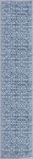 2.6x12 Runner Washable Rug for Kitchen, Blue Soft Classic Runner with Non-Slip, Non-Shedding Distressed Floral Rug for Hallways Entryway Bedroom Bathroom Laundry Indoor