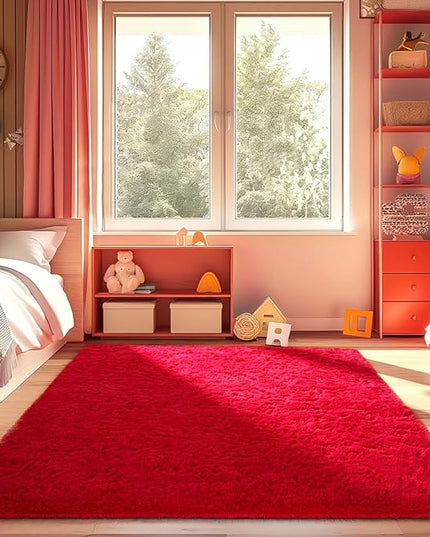Ophanie Red Rugs for Bedroom Living Room, Fluffy Fuzzy Furry Carpet, Plush Soft Shaggy Bedside Indoor Floor 4x6 Area Rug for Kids Girls Boys Baby Teen Dorm Nursery Home Decor Aesthetic