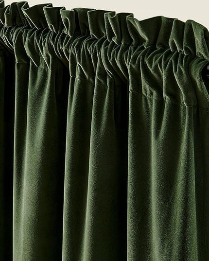 Lazzzy Velvet Blackout Curtains Thermal Insulated Room Window Drapes Super Soft Luxury Curtains for Living Room Bedroom Rod Pocket 2 Panels, Moss, 52" W x 120" L