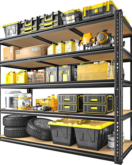 48" W Garage Shelving Heavy Duty 2800LBS Garage Storage Shelves, 5 Tier Adjustable Metal Shelving Unit Utility Rack Shelf for Warehouse, Pantry, Closet, Kitchen 72" H x 48" W x 18" D, Black，2PCS