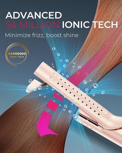 TYMO Airflow 2.0 Curling Iron Flat Iron - Hair Straightener and Curler 2 in 1, 1.25 Inch Curling Wand for Long Short Hair, Dual Voltage for Travel, 54 Million Ionic, Anti-Tangle, 5 Temps, Gold Blush