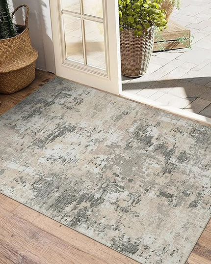 Modern Abstract 2x3 Area Rug Non Slip Non Shedding Low Pile Stain Resistant Rug for Entryway Kitchen Bedroom,Grey Yellow