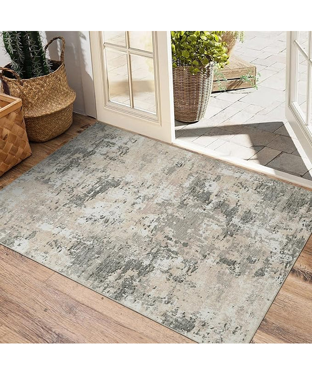 Modern Abstract 2x3 Area Rug Non Slip Non Shedding Low Pile Stain Resistant Rug for Entryway Kitchen Bedroom,Grey Yellow