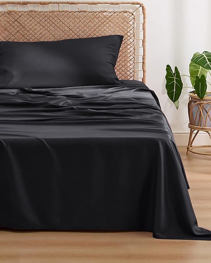 Bedsure Cooling Sheets Twin XL, Rayon Derived from Bamboo, Breathable & Soft Twin XL Sheet Sets, Deep Pocket Up to 16 Inches, Hotel Luxury Silky Dorm Bedding for Hot Sleepers, Black