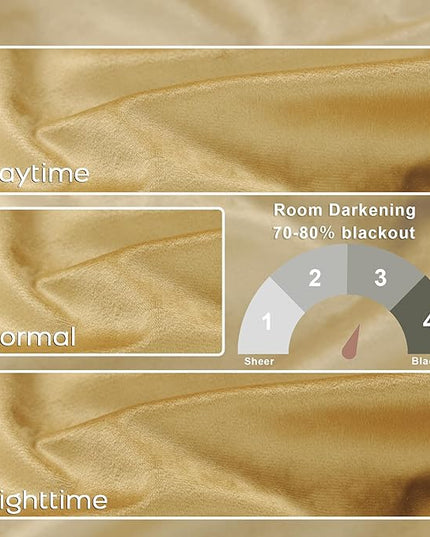 KOUFALL Gold Velvet Curtains 108 Inches Long for Living Room, Luxury Pleated Blackout Floor to Ceiling Curtain for Track System, 9FT 9 FT Lengh, 2 Panels Set