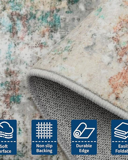 Modern Abstract 4x4 Round Area Rug Non Slip Non Shedding Rug Low Pile Stain Resistant for Bedroom Living Room Office Dining Room,Colorful
