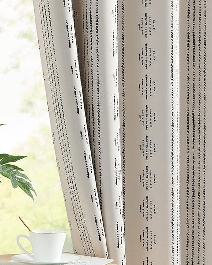 jinchan 95% Blackout Boho Curtains 90 Inches Long for Bedroom Living Room Black on Beige Geometric Printed Grommet Top Room Darkening Thermal Insulated Window Drapes 2 Panels