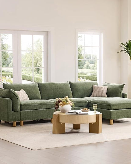 CHITA 127" Super Large Sectional Couches for Living Room, Modular Cloud Couch Sectional Sofa, Premium Fabric Couches, Down Filled, High Density Foam, Chenille in Green, 5 Seat U Shaped