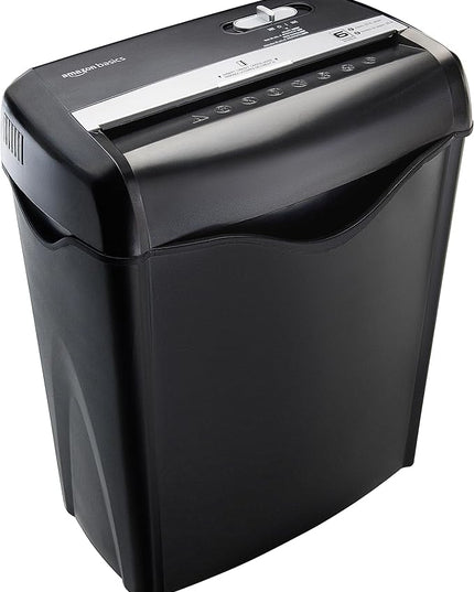 Amazon Basics 6 Sheet Cross Cut Paper and Credit Card Home Office Shredder with 3.8 Gallon Bin, Black