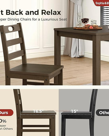 Sophia & William 5 Piece Dining Table Set for 4, Wood Kitchen Table and Chairs,Space-Saving Farmhouse Dining Sets,Dark Walnut