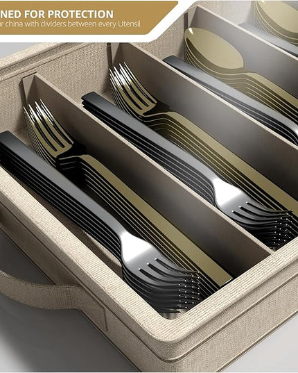 Sorbus Flatware & Utensil Storage - Fabric Chest Box for Storage and Organizing Utensils, Silverware, Flatware, Cutlery - Silverware Organizer Container with Clear Lid & Adjustable Divider
