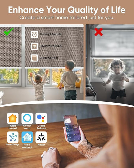 Kincmo Motorized Blinds with Remote,100% Blackout Motorized Roller Shades Work with Apple Homekit,Alexa,Google, Custom Electric Blinds with App,Voice Control (Groove Brown)