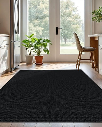 KOZYFLY Washable Area Rug for Living Room 5x7 Ft Non Slip Rubber Backed Bedroom Rug Braided Cotton Dining Room Rug, Floor Carpet for Living Room Dining Room Bedroom, Black