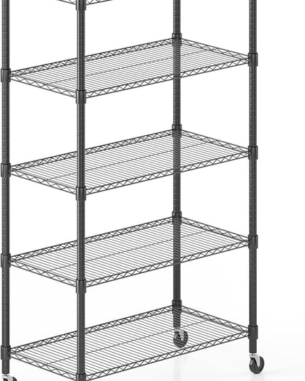 Himimi 5-Tier Heavy Duty Steel Wire Rack Storage Shelving, Adjustable Metal Storage Shelves with Wheels, 82''H Wire Shelf for Kitchen Garage Basement Pantry Organization, 18" D×36" W×82" H-Black