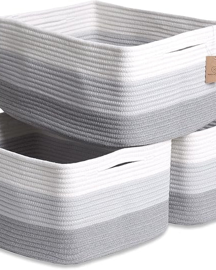 NaturalCozy Storage Baskets 16.8”x13”x7.6” Cotton Rope Woven Baskets for Organizing 3-Pack | Toy Storage Bins | Basket for Shelves, Laundry, Blanket, Clothes, Closet, Kitchen, Bathroom, Gifts