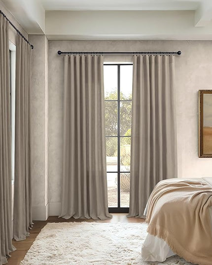 Pitalk Taupe Short Linen Curtain Living Room Back Tab Rod Pocket Lightweight Semi Sheer Curtains Burlap Light Filtering Thick Linen Drape for Bedroom 52 x 45 Inches Long Set of 2 Panels