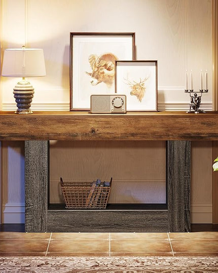 Tribesigns 63" Console Table, Farmhouse 2-Tier Entryway Table with U-Shaped Base, Narrow Long Wood Sofa Table Behind Couch Table for Living Room, Hallway, Foyer, Vintage Brown & Gray