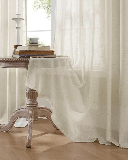 Joydeco Linen Curtains 96 Inch Length 2 Panel Sets,Light Filtering Curtains for Bedroom 100 Inch Wide Living Room Drapes with Back Tabs & Rod Pockets (W100 x L96 Inch, Beige)