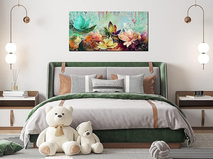GUGIKA Lotus Flower Wall Art for Living Room, Floral Canvas Wall Decor for Bedroom, Colorful Print Paintings, Size 20x40 Inches