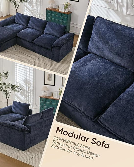105.6”L Shape Modular Sectional Couch for Living Room, Modern Cloud Sectional 3 Seat Sofa with Oversized Chaise, Woven Texture Upholstery Boneless Couch (Blue, Left Facing Chaise)