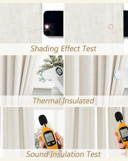 Guken Cream Linen Blackout Curtains 40 Inch Wide by 96 Inch for Living Room Bedroom Back Tab Thermal Insulated 100% Black Out Linen Drapes Room Darkening Window Curtains
