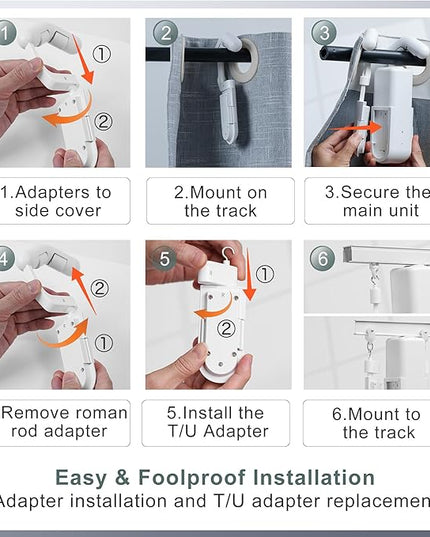 Automatic Curtain Opener 2 Pack: Smart Electric Curtains Closer Robot with Remote Control｜No Drill Quiet Motor｜Compatible for Roman Rods, T & U Tracks｜Long-Lasting Battery for Bedroom & Home
