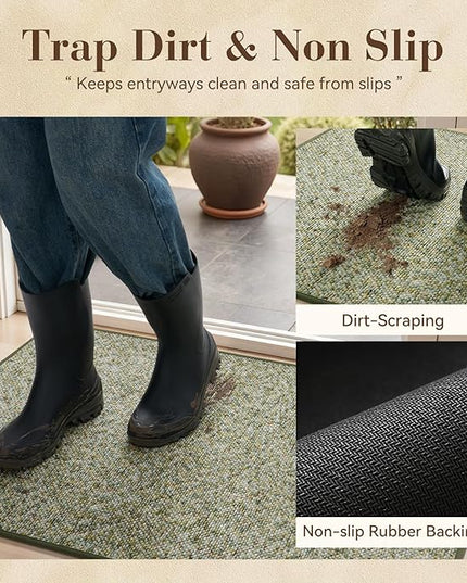 MontVoo Door Mat Indoor Entrance Doormat, Absorbent Durable Rubber Non Slip Front Door Mat for Inside Entry Entryway Dirt Trapper Welcome Mat, Green 17''x30''
