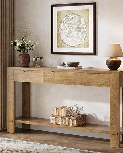 Tribesigns Console Table with 3 Drawers, 67-Inch Long Sofa Table Behind The Couch with Storage Shelf, Narrow Farmhouse Entryway Furniture for Living Room, Hallway, Foyer, Brown