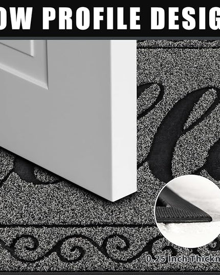Yimobra Welcome Mats for Front Door 29.5x17, Heavy Duty Waterproof Outdoor Door Mat Outside Entrance, Non-Slip Low Profile Indoor Entryway Mat for Garage Patio, Black Gray