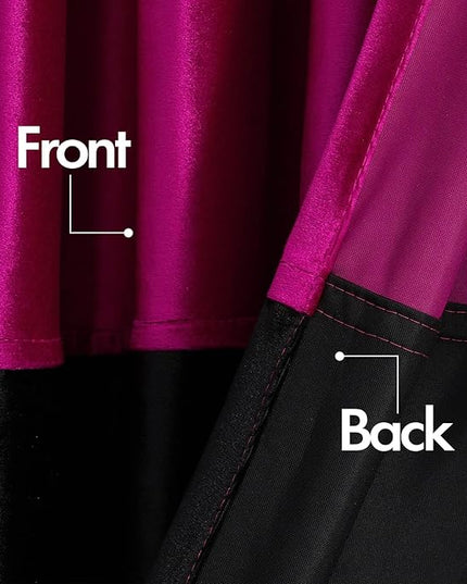 BULBUL Color Block Window Curtains Panels 96 inches Long Hot Pink Black Velvet Farmhouse Drapes for Bedroom Living Room Darkening Treatment with Grommet Set of 2