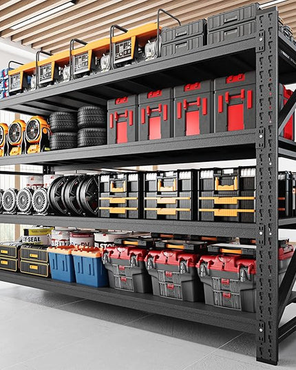 9000LBS Storage Shelves, 75" W Garage Shelving Heavy Duty Metal Adjustable Garage Shelves, Shelving Units Industrial Shelving for Warehouse, 75" W x 24" D x 70" H, Black