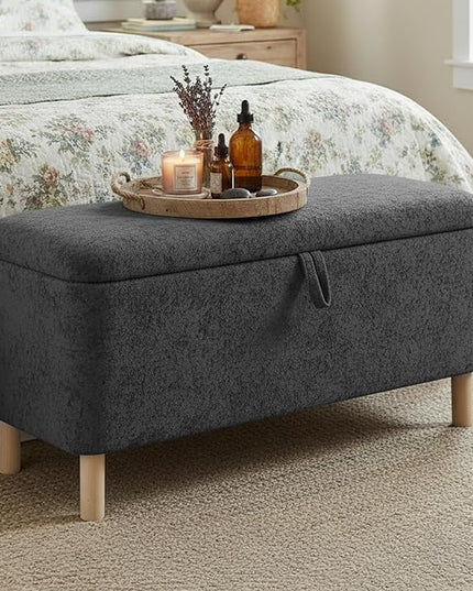 Ottoman with Storage, Storage Ottoman Bench, Entryway Bench, End of Bed Bench with Wood Legs for Bedroom, Living Room, 2PCS,Dark Grey