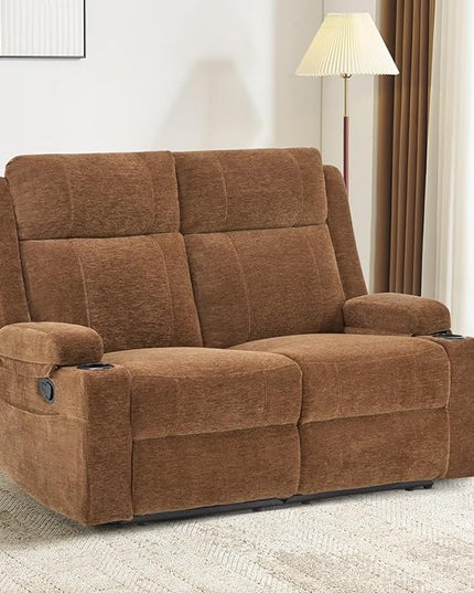 Loveseat Recliner, Loveseat Sofa with Adjustable Footrest, Wall Hugger Recliner for Living Room & Home Theater & RV(Brown)