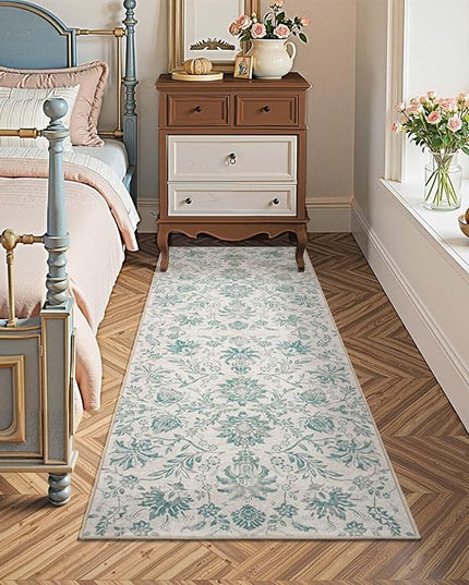 jinchan Torino Runner Rugs 2x5 Vintage-Inspired Floral Design Machine Washable Non-Slip Ultra-Thin Low Pile Rubber Backing Runner Rug for Kitchen Hallway Laundry Room Entryway
