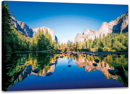 SKASNFAI Yosemite National Park Canvas Wall Art Forest Artwork Blue Lake Picture Prints Framed Home Decor for Bedroom Living Room (12x16 inch)