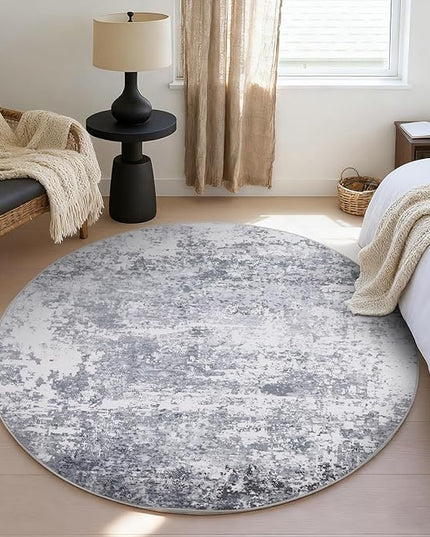 Modern Abstract 6x6 Round Area Rug Non Slip Non Shedding Rug Low Pile Stain Resistant for Bedroom Living Room Office Dining Room,Light Grey