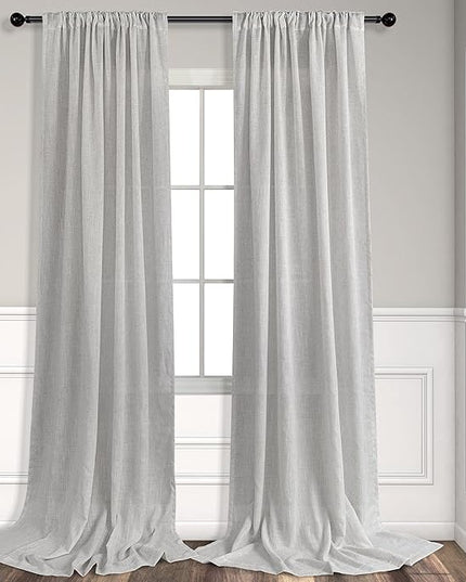 Long Grey Curtains 108 Inches for Living Room Set of 2 Panels Rod Pocket Back Tab Drapes Light Filtering Thick Sheer Linen Semi Privacy Dove Gray Curtains for Mens Office Bedroom Patio Door 9 FT Tall