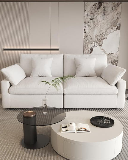 Cloud Modular Sectional Sofa Couch for Livingroom,82inch Down Filled Convertible Sectional Sofa for Living Room Set,Wide Seat LoveSofa,Covers Washable&Replaceable, White