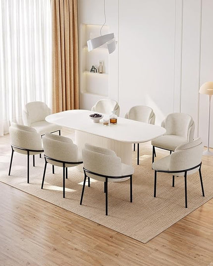 Guyii 7-Piece Oval Dining Table Set, 70" Modern Kitchen Table with 6 Chairs, Indoor Rectangular Dining Room Tables for Kitchen, Living Room, Cream White