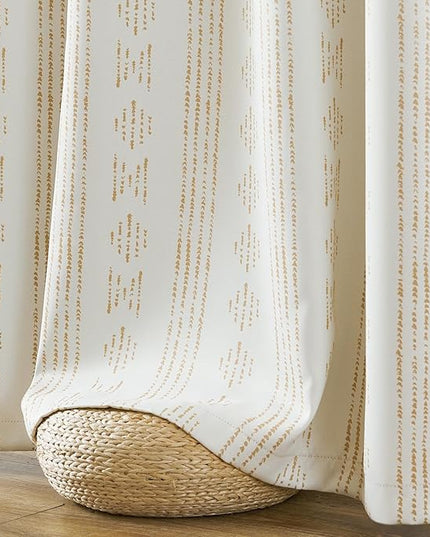 jinchan 95% Blackout Boho Curtains 54 Inch Length for Bedroom Beige Geometric Printed Grommet Top Room Darkening Thermal Insulated Window Drapes 2 Panels