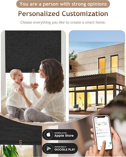 Kincmo Motorized Blinds with Remote,100% Blackout Motorized Roller Shades Work with Apple Homekit,Alexa,Google, Custom Electric Blinds with App,Voice Control (Eclipse Obsidian Black)
