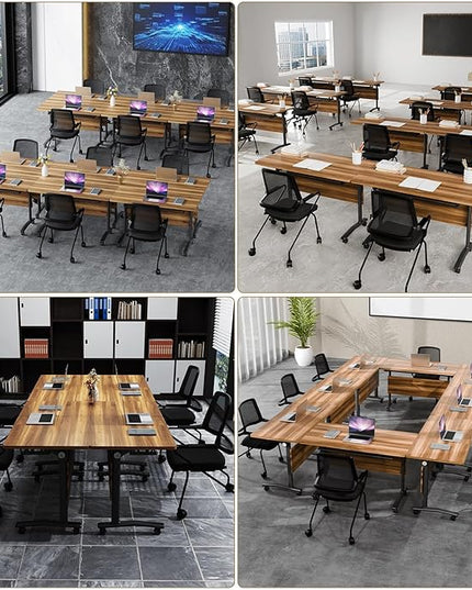 Conference Room Table with Flip-Top Design for Dynamic Meetings, Business Table Computer Desk with Heavy-Duty Frame,Foldable Seminar Meeting Tables for Home Office (4, C, 61IN)