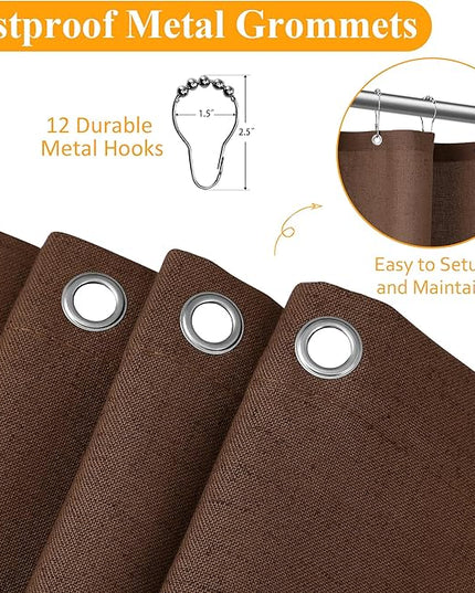 Naturoom Caramel Brown Linen Shower Curtain, Country Boho Farmhouse Bath Decor Shower Curtains Neutral Cloth Weighted Textured Fabric Bath Curtain Liner with Hooks, 72x72