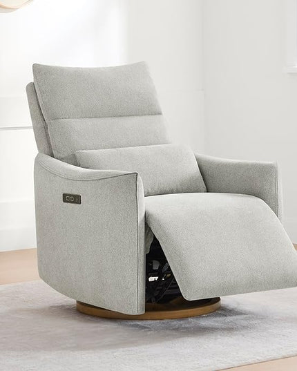 CHITA Swivel Rocker Recliner Chair, Power Nursery Glider Recliner, Nursery Rocking Chair with Adjustable Power Headrest, FSC Certified, Solid Wood Base, Crockery (Gray)