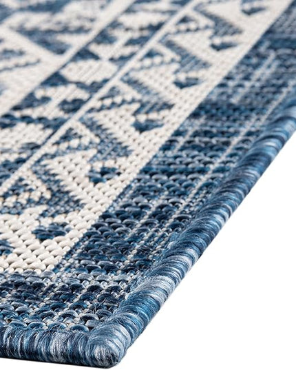 Rugs.com Outdoor Aztec Collection Rug – 9' x 12' Blue Flatweave Rug Perfect for Living Rooms, Large Dining Rooms, Open Floorplans