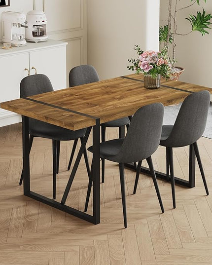 Kitchen Table Chairs Set of 4, Modern 55'' Dark Wood Dining Table and Fabric Dining Chairs Set of 4,Dining Table Set for 4,Ideal for Kitchen Dining Room