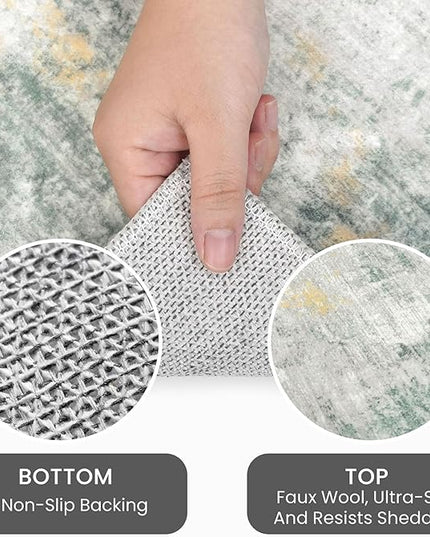IOHOUZE Small Abstract Area Rug 2x3 Ft Entryway Rugs Washable Door Mat Indoor Entrance, Printed Faux Wool Non Slip Floor Carpet for Foyer Front Door Sink, Light Green/Gray/Orange