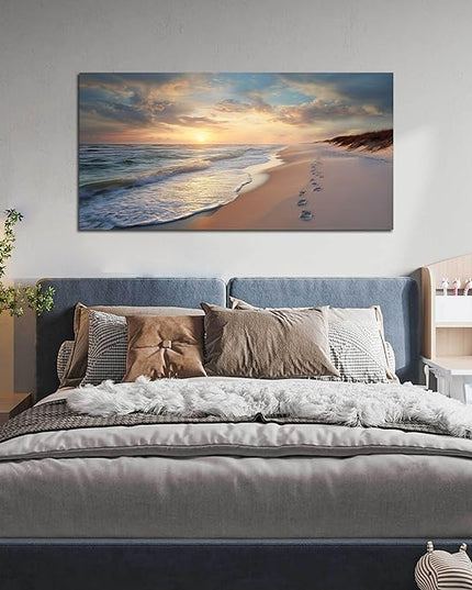 Ocean Wall Art Blue Canvas Sun Art Print Seascape Wall Decor Large Landscape Picture 24" x 48" Artwork for Living Room Bedroom Office